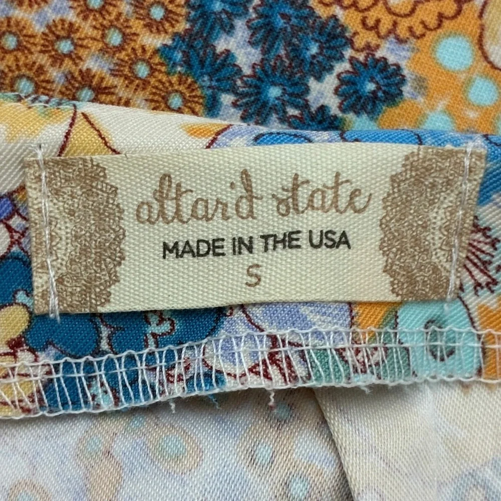 Altar'd State Retro Floral A-Line Mini Skirt Blue Orange Boho Mod 70s Size S